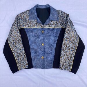 VTG 90’s Women’s Jacket, Handmade black and blue/Gold Pattern M/L